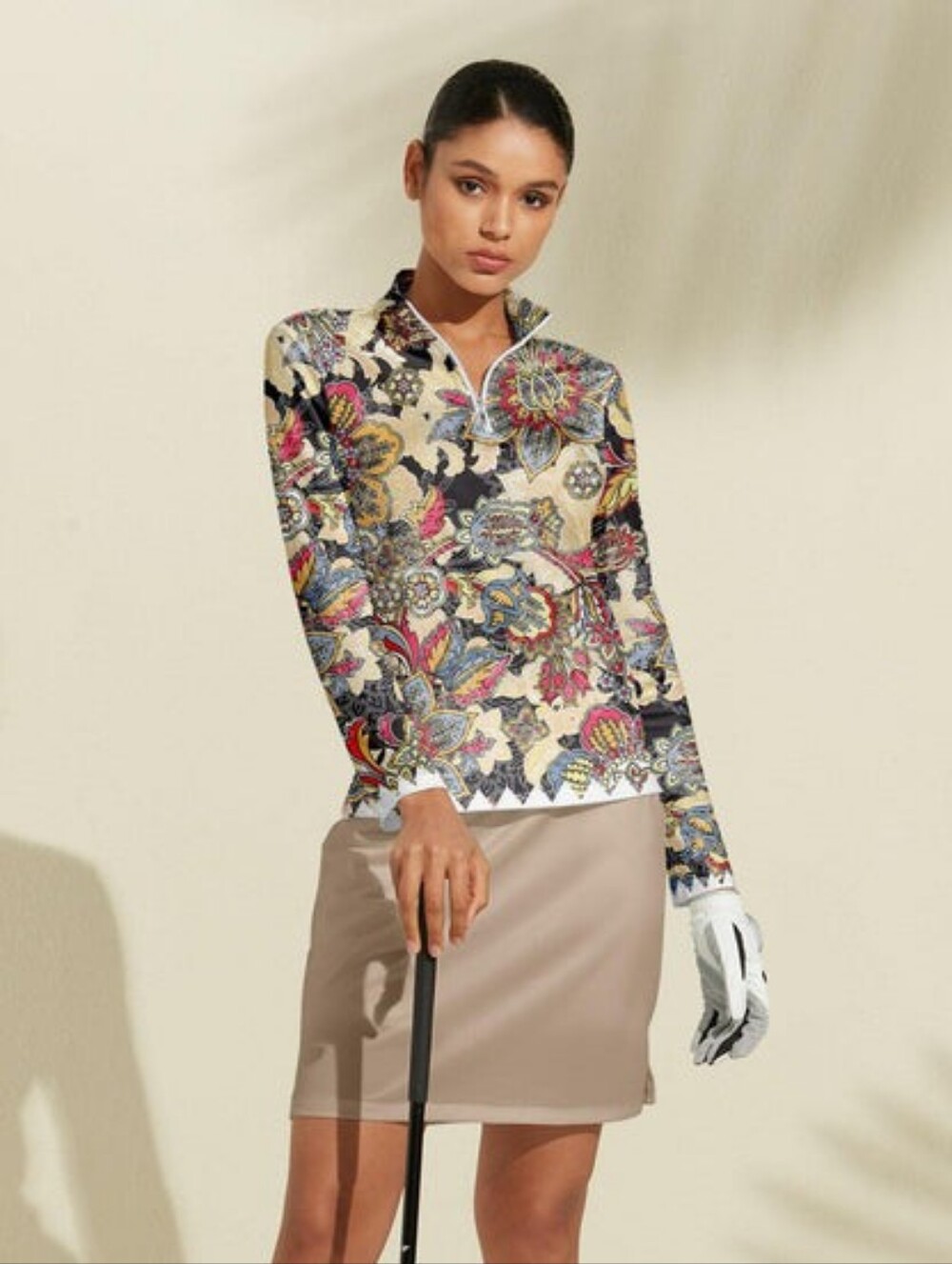 ACEGOLFS Vibrant Floral Paisley Long Sleeve 1/4 Zip Golf Shirt Medium